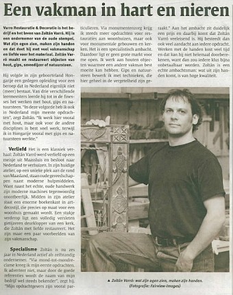 Artikel in De Schakel over Zoltán Varró als vakman in hart en nieren