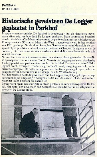 Artikel in De Logger over restauratie van historische gevelsteen door Zoltán Varró
