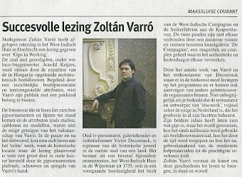 Artikel in de Maassluise Courant over een lezing van Zoltán Varró